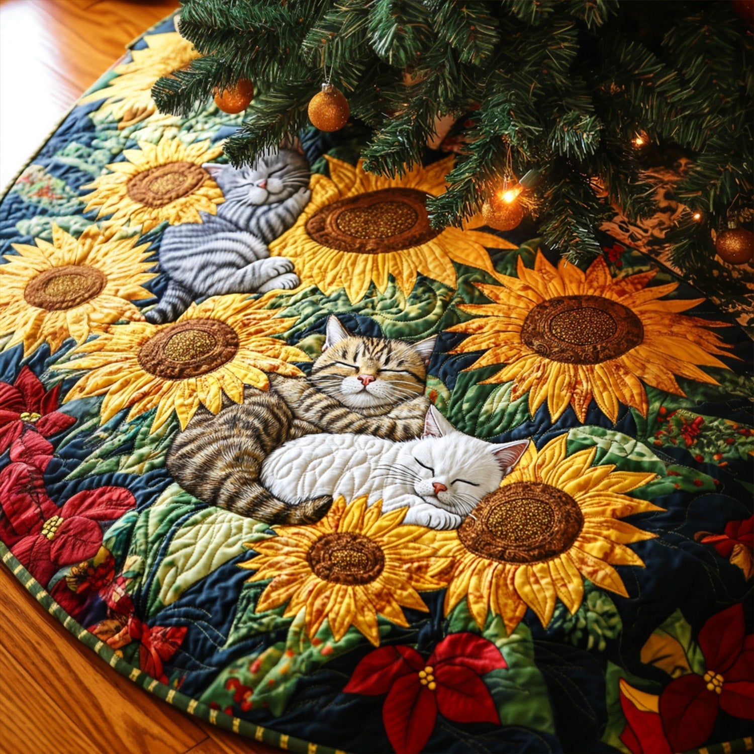Sunflower Serenade Quilted Christmas Tree Skirt NCU0PT2369