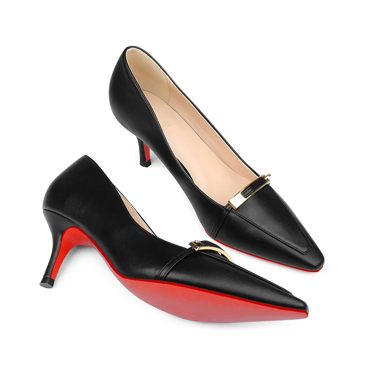 65mm Kitten Heels Red Bottom Pointed Toe Low Heel Pumps Comfortable Office Wedding Dress Shoes VOCOSI VOCOSI