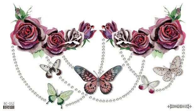 Sdrawing Temporary Tattoo Sticker leaf flower plant black sketch Fake Tatoo Breast Chest Back Belly Flash Tatto For Women Girl