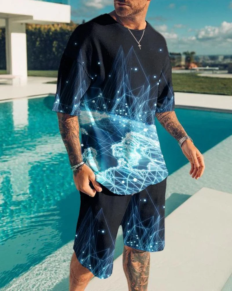 Men's Science Fiction Printed Short Sleeve Suit