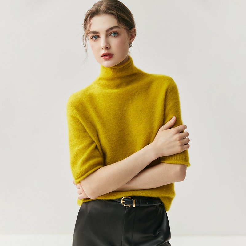 Women's Short Sleeve Cashmere Turtleneck Sweater REAL SILK LIFE