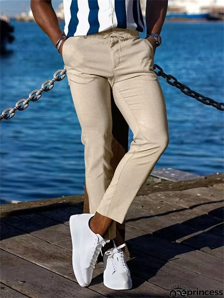 Men's Lace Up Elastic Waist Casual Business Pants