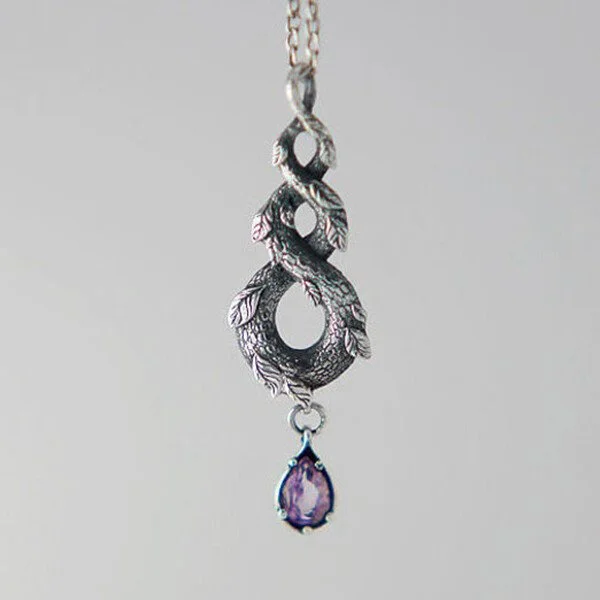 Forest Twisted Snake Amethyst Pendant Necklace