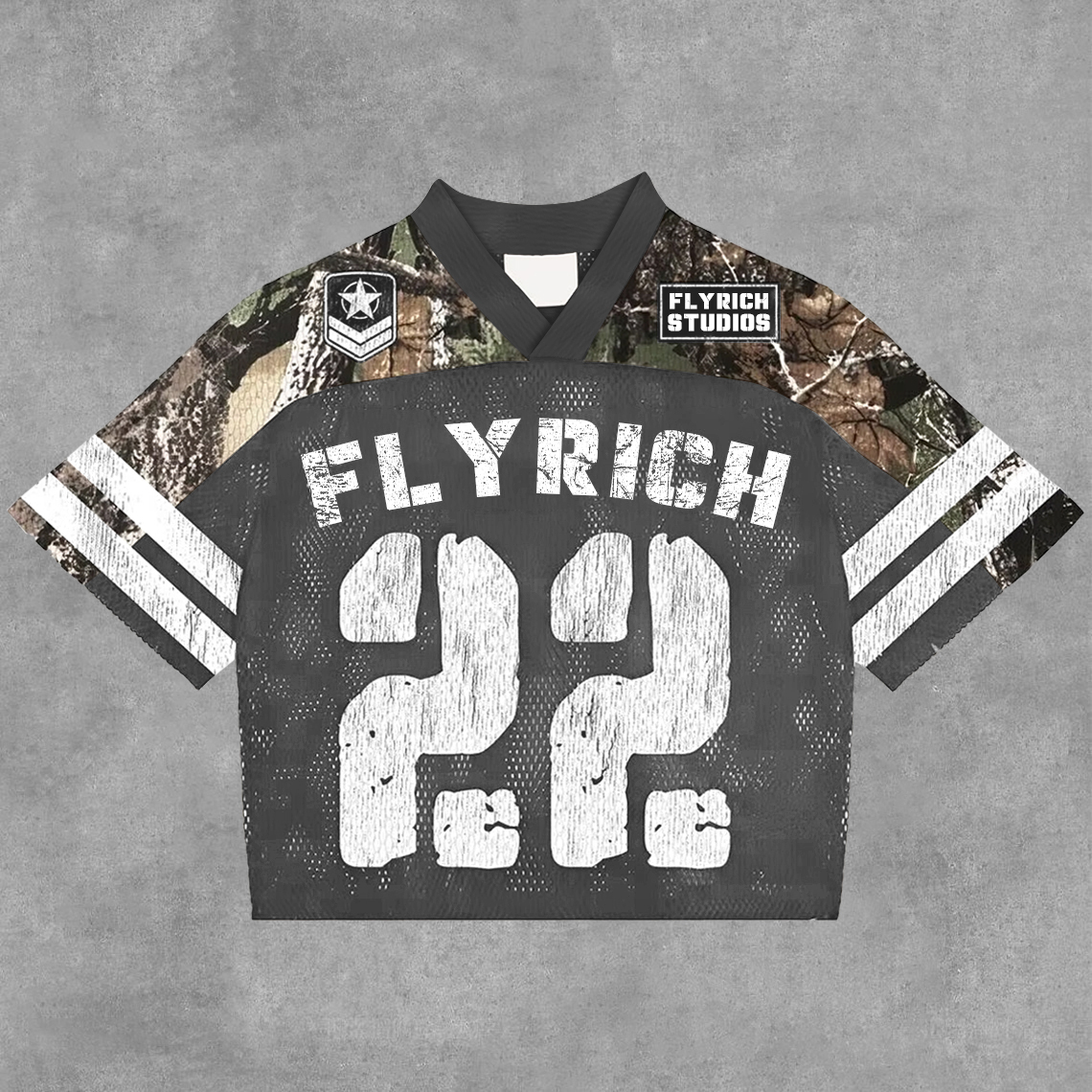 Vintage Fly Rich NO.22 Graphics Blokecore Blokette Cotton Football V-neck T-Shirt