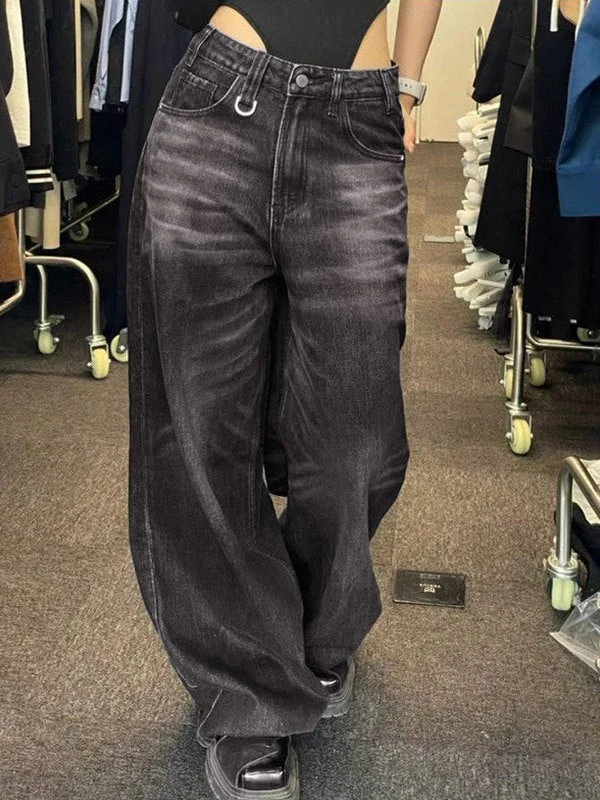 Brownm Vintage Washed Baggy Boyfriend Jeans