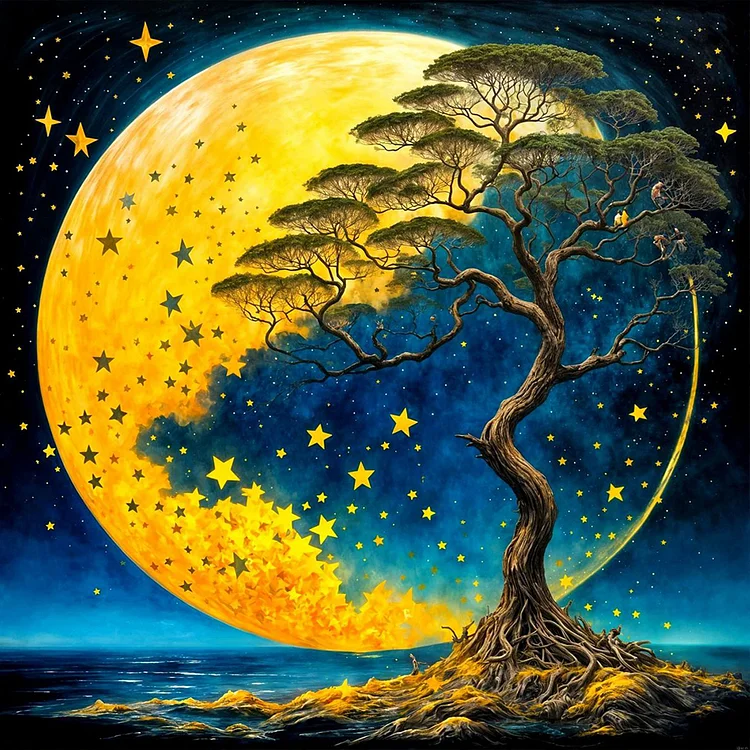 Lonely Tree Under The Moon 40*40CM (Canvas) Full Round Drill Diamond Painting gbfke