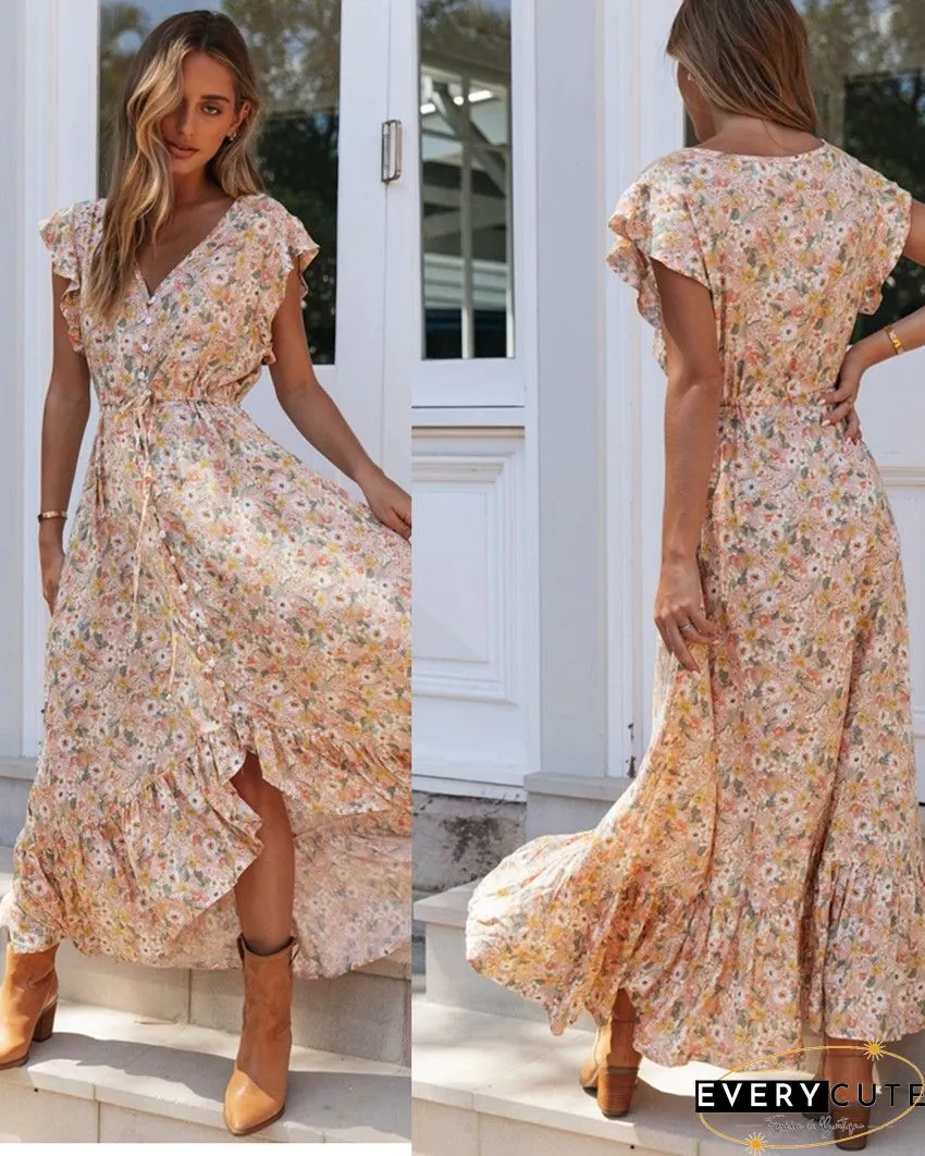 V-neck Lace Irregular Floral Dress