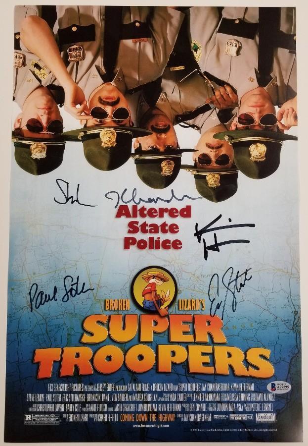 SUPER TROOPERS 2 Cast (5) Signed 12x18 Movie Poster Photo Poster painting (C) ~ Beckett BAS COA