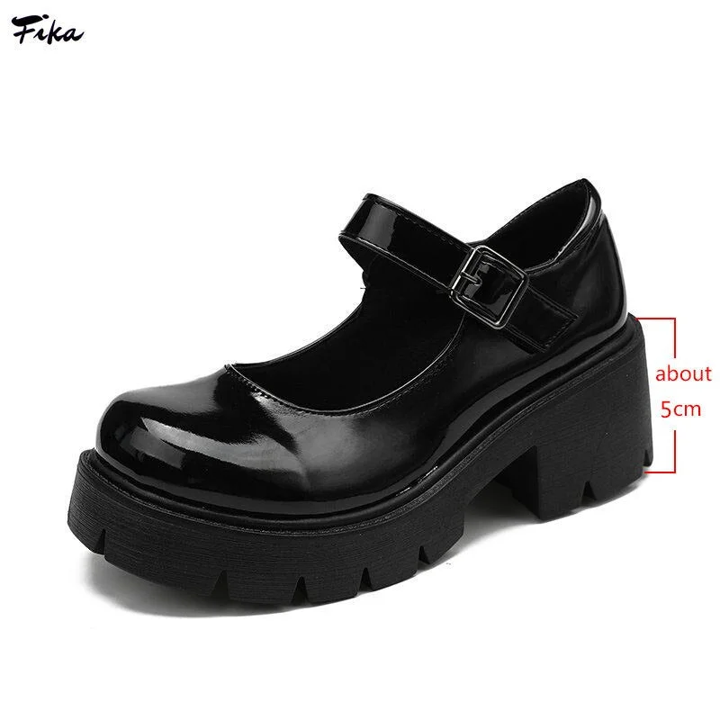 Platform Lolita Shoes Women Leather Pumps Student Round Toe High Heels Shoes Japanese Style Mary Jane Shoes College Student 2021