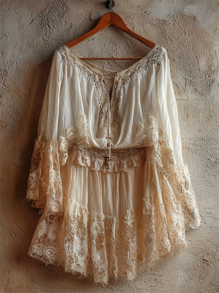 Vintage Boho Hollow Lace Flowy Linen Dress elevenforest