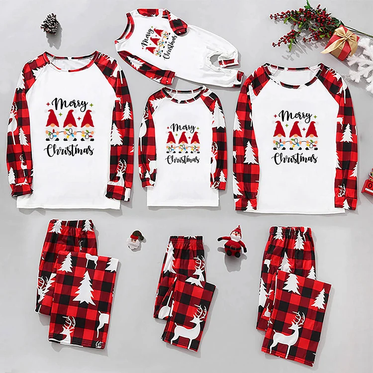 Merry Christmas Gnomes Print Family Matching Pajamas Sets