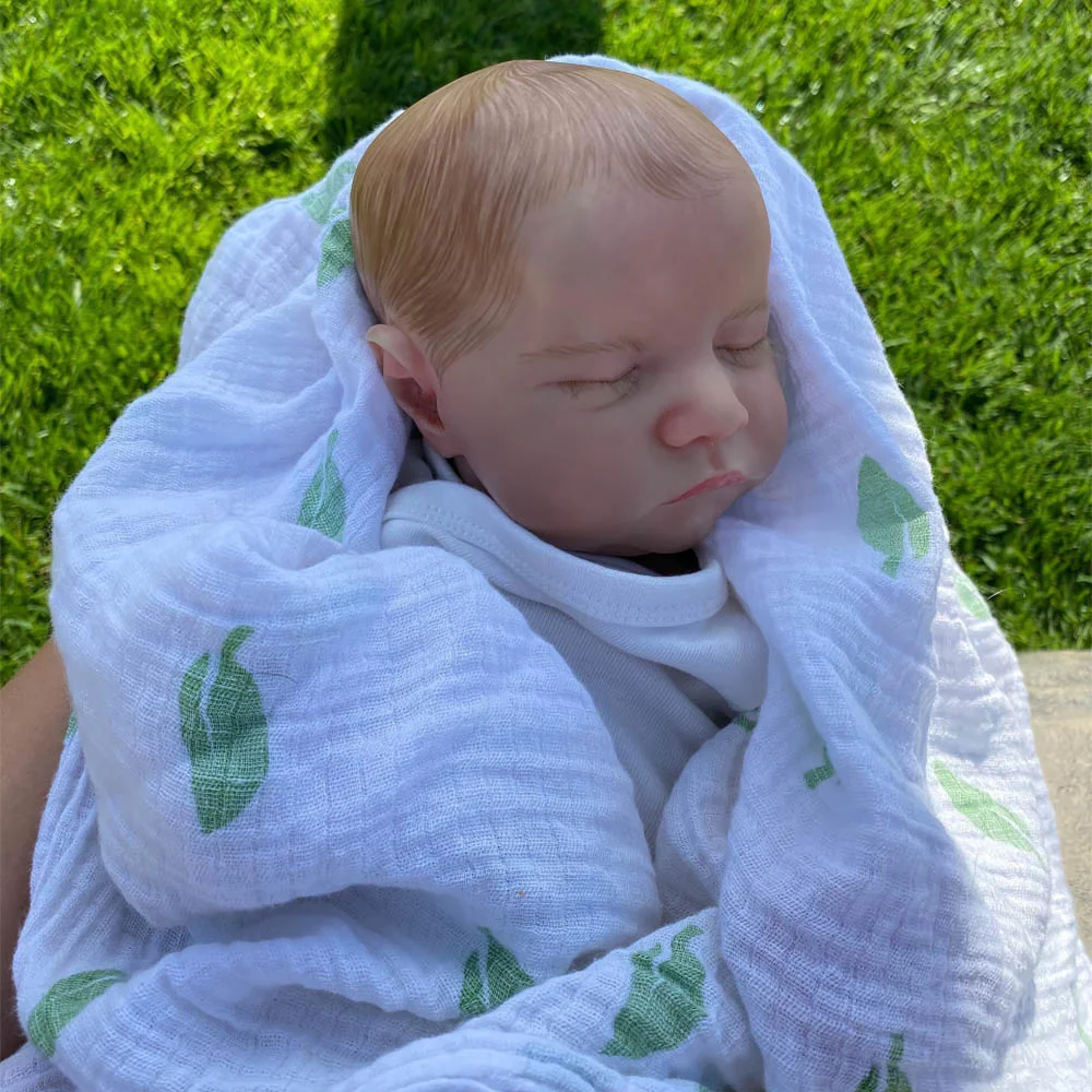 [Silicone Reborn Boy] 12'' Real Lifelike Newborn Leonard Sleeping Silicone Reborn Baby Doll with Hand Rooted Hair