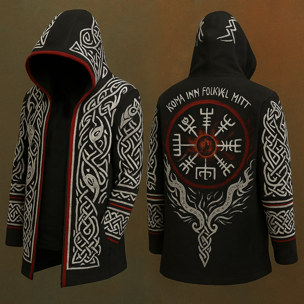 Men's Viking Mythology RunesTree Of Life Totem Hooded Jacket