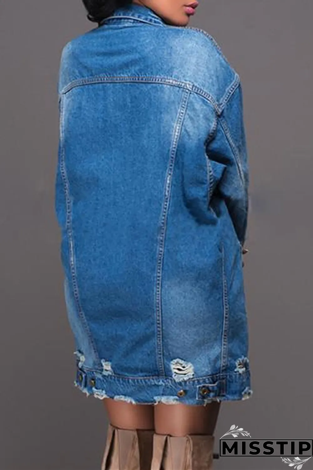 Dark Blue Fashion Casual Mid-length Coat