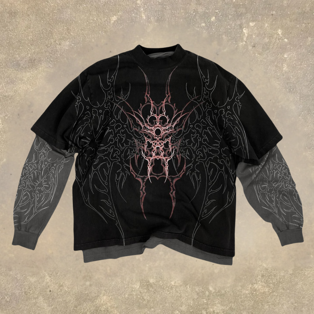 Gothic Tribal Pattern Layered Long Sleeve T-shirt