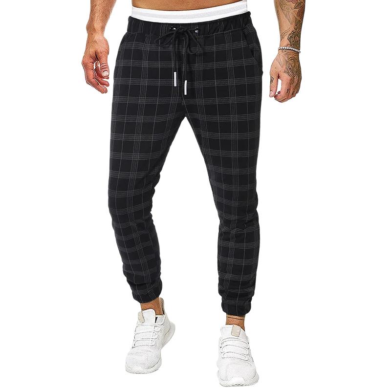 Men's Retro Casual Plaid Print Drawstring Sports Pants