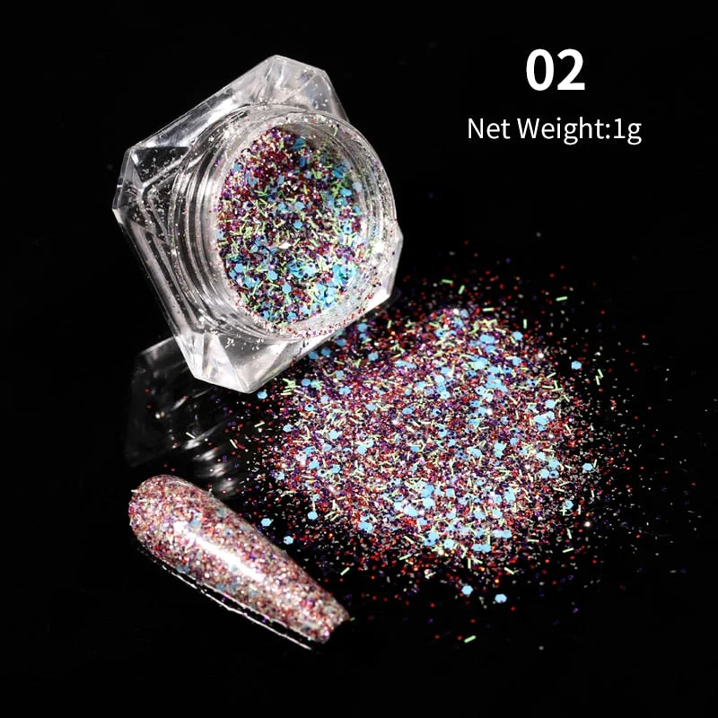 iridescent Powder On Nails iridescent Silver Red Glitter Chrome Sparking Shining Sequins Gel Polish Flakes Manicures Decoration