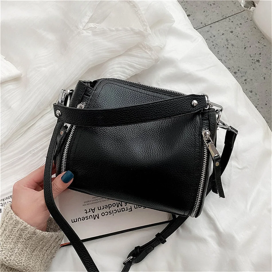 2021 New Genuine Leather Handbag Designer Women Messenger Bags Females Bucket Bag Cowhide Crossbody Shoulder Bag Handbag Bolsa