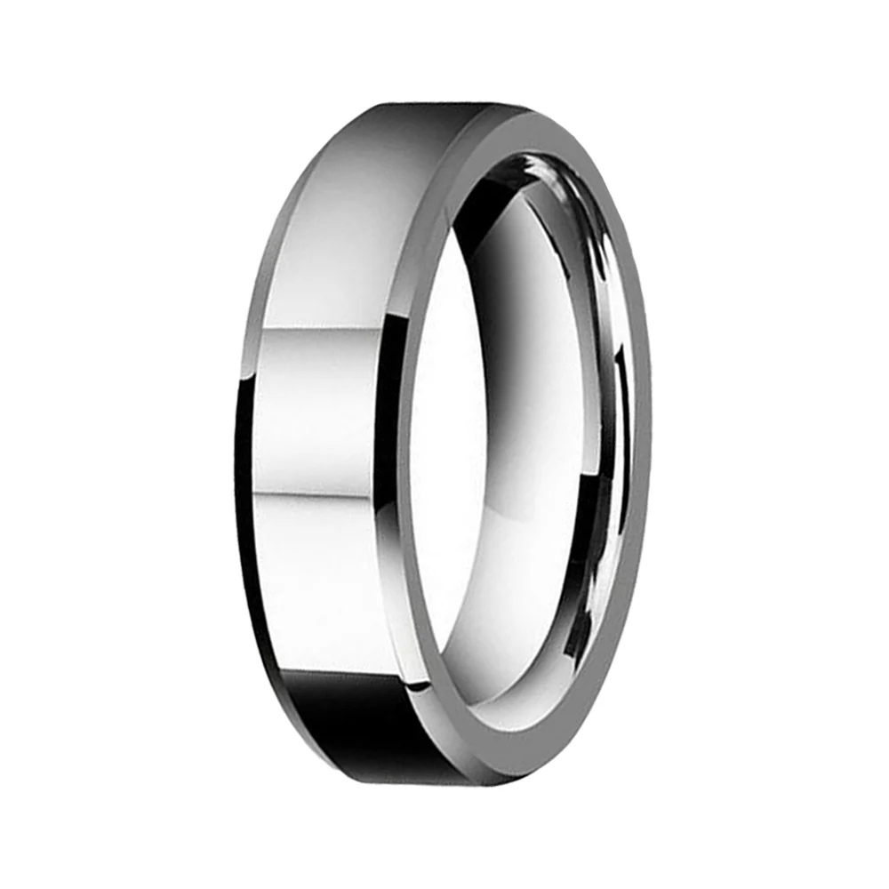 6MM 8MM High Polished Surface Bevel Edge Silver Tungsten Rings For Couple Wedding