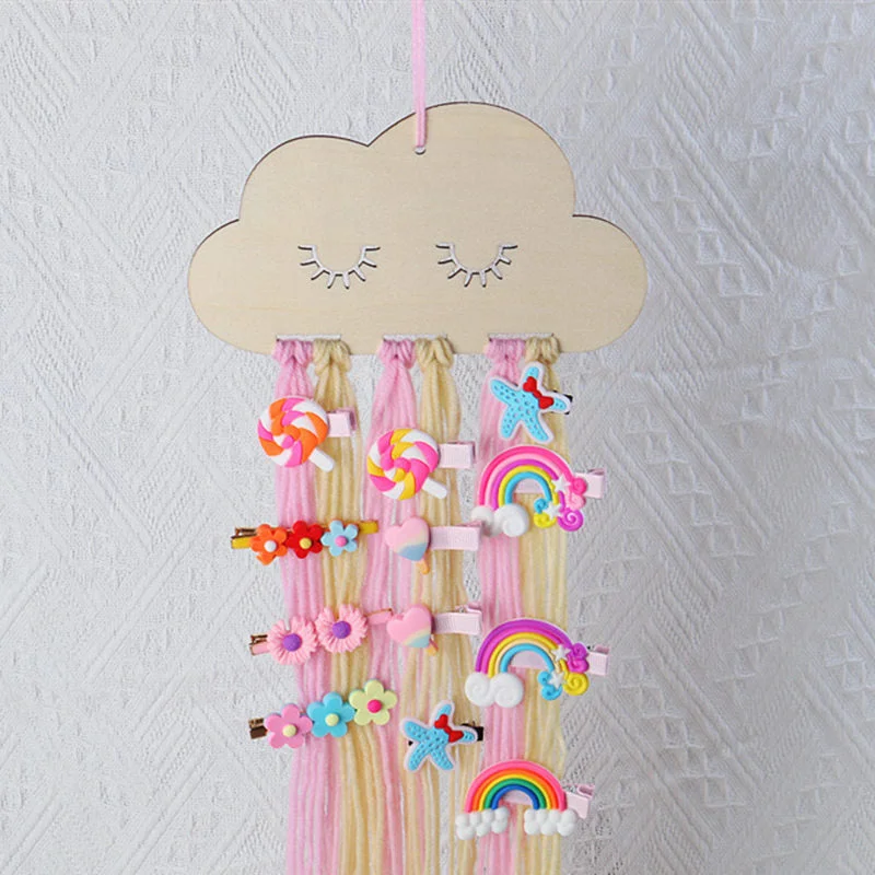 INS Nordic Wooden Cloud Baby Hair Clips Holder Princess Girls Hairpin Hairband Storage Pendant Jewelry Organizer Wall Ornaments