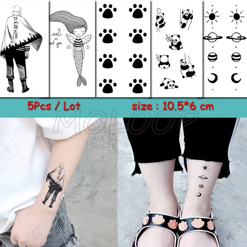5 Pcs Temporary Tattoo Sticker Tree Bird Moon Sun Forest Waterproof Fake Tatto Water Transfer Tatoo Art for Kid Girl Woman Man