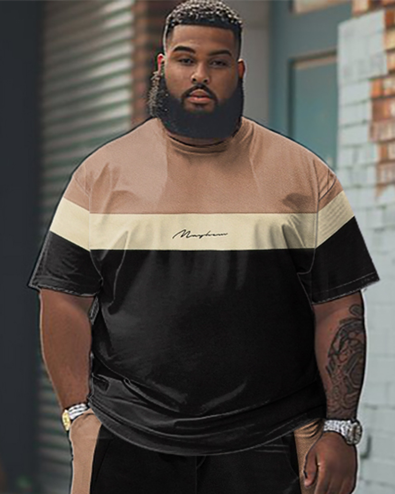 Men's Plus Size Simple Colorblock Printed T-shirt Shorts Set