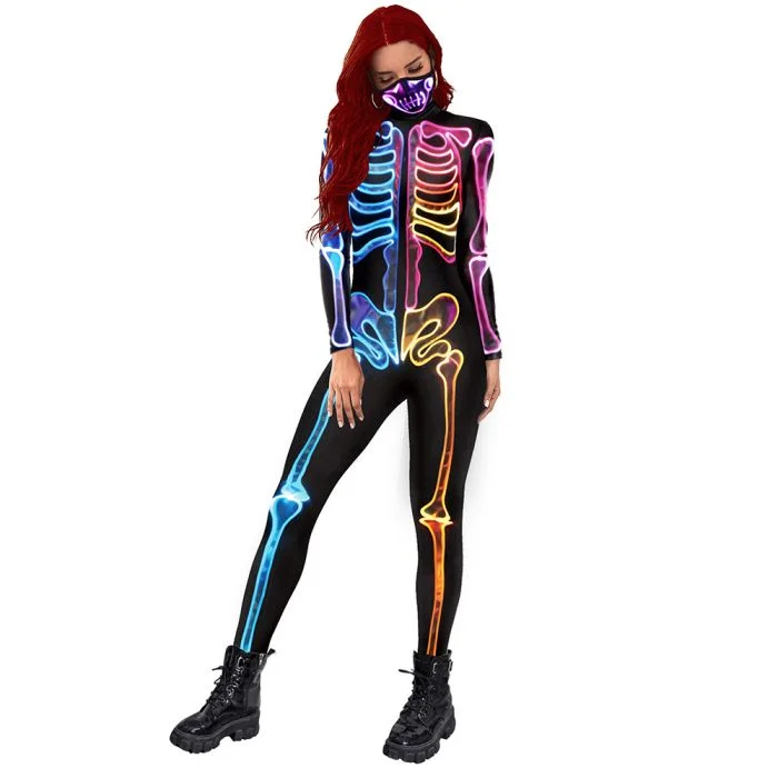 Skeleton Jumpsuit Womens Halloween Funny Costume-elleschic