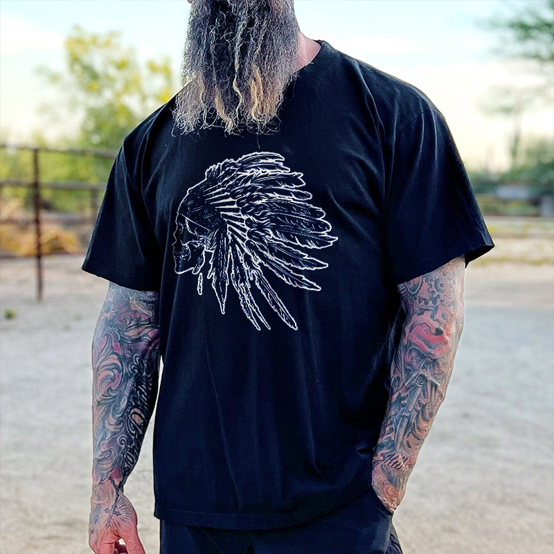 Livereid Indian Chief Skull Printed Men's T-shirt - Livereid