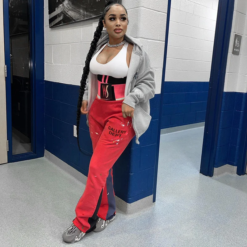 Uveng Uveng Women's Autumn New Loose High-Waist Fashion Street Shooting Graffiti Print Sports Trousers Women