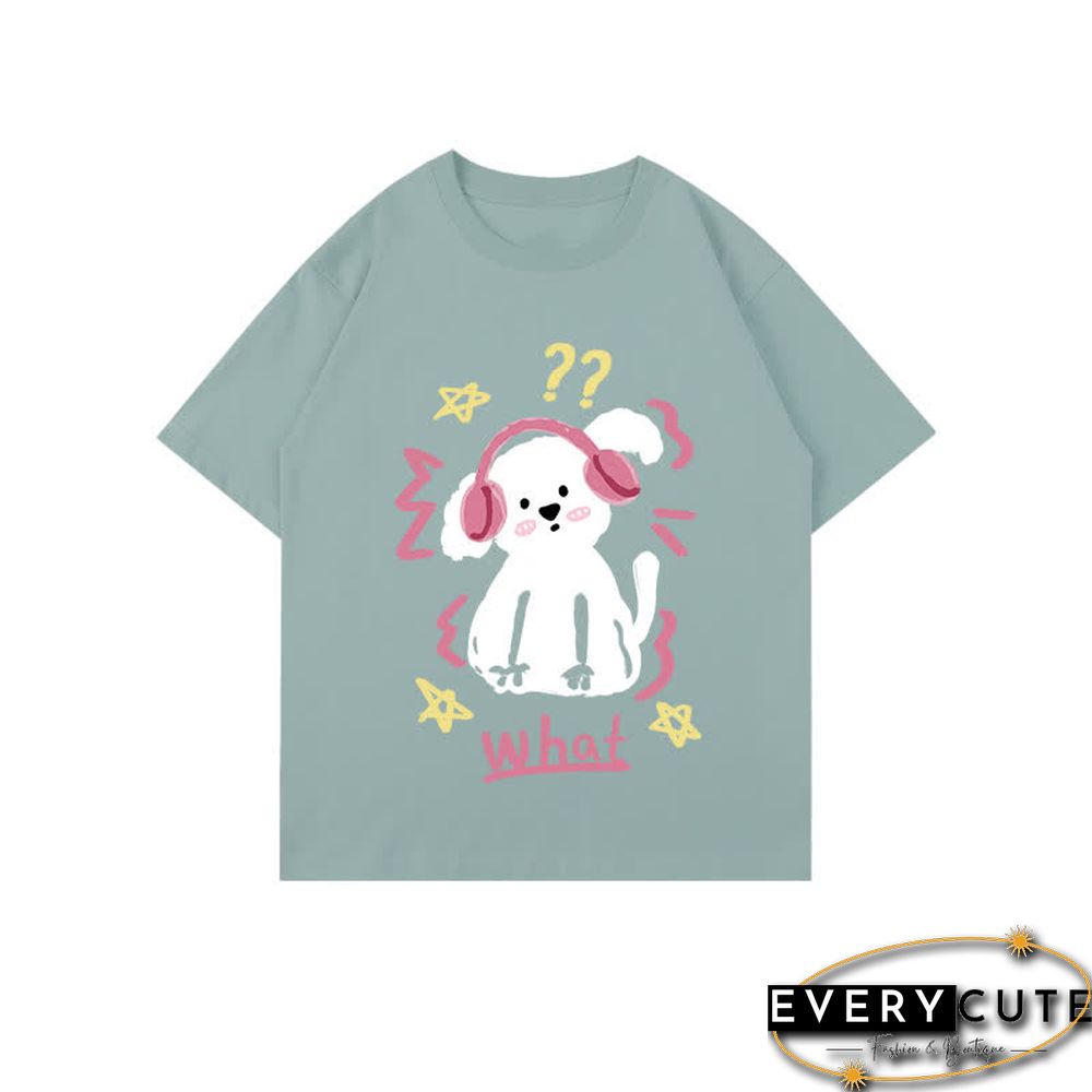 Kawaii Letter Puppy Print Round Collar Oversized T-Shirt