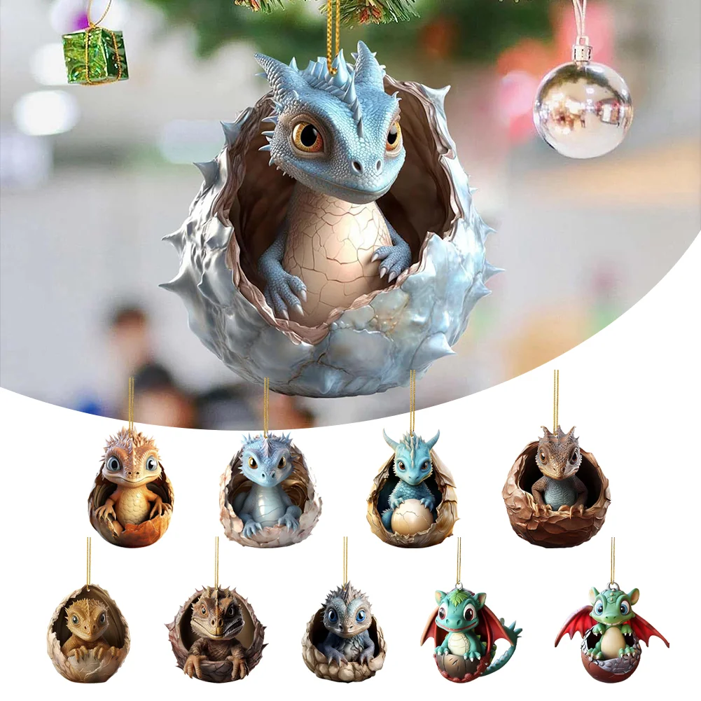 Christmas Dragon Baby Egg Ornaments Acrylic Dragon Egg Pendants for Car Backpack