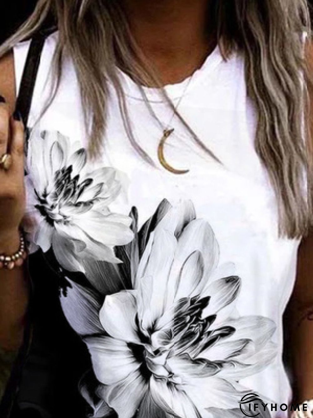 Casual Crew Neck Floral Sleeveless Loosen Knit | IFYHOME