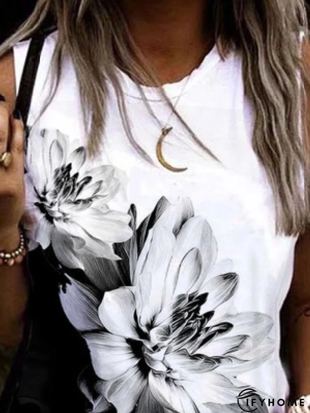 Casual Crew Neck Floral Sleeveless Loosen Knit | IFYHOME