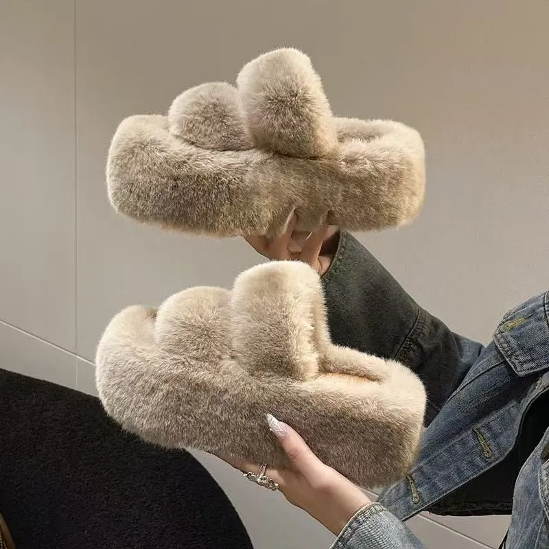Breakj Breakj Tide Slew Soft 7Cm External Wear Hairy Slippers Women Flat-Bottom One-Word Drag Autumn New Thick