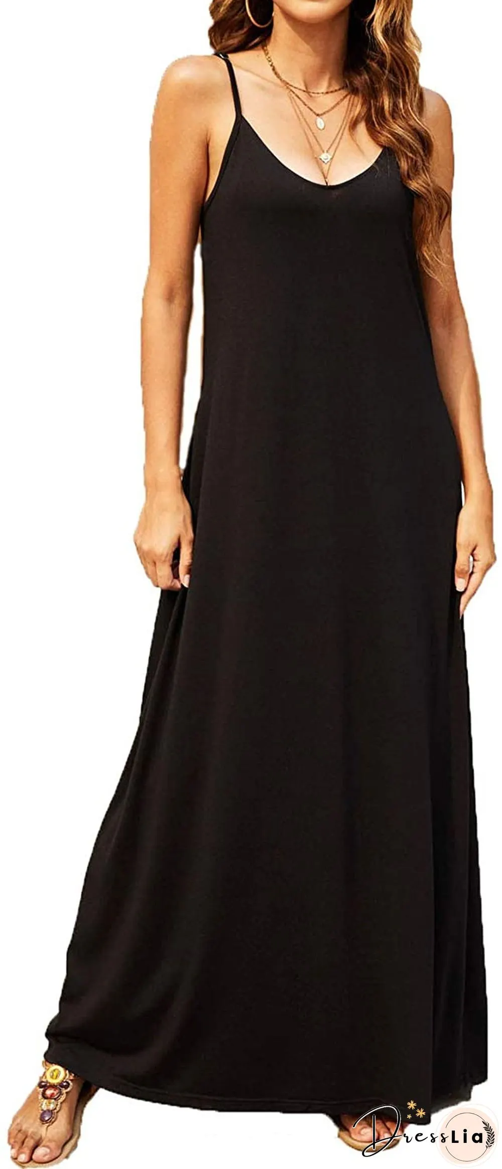 Printed Suspender Dress Beach Dress Black Dresses