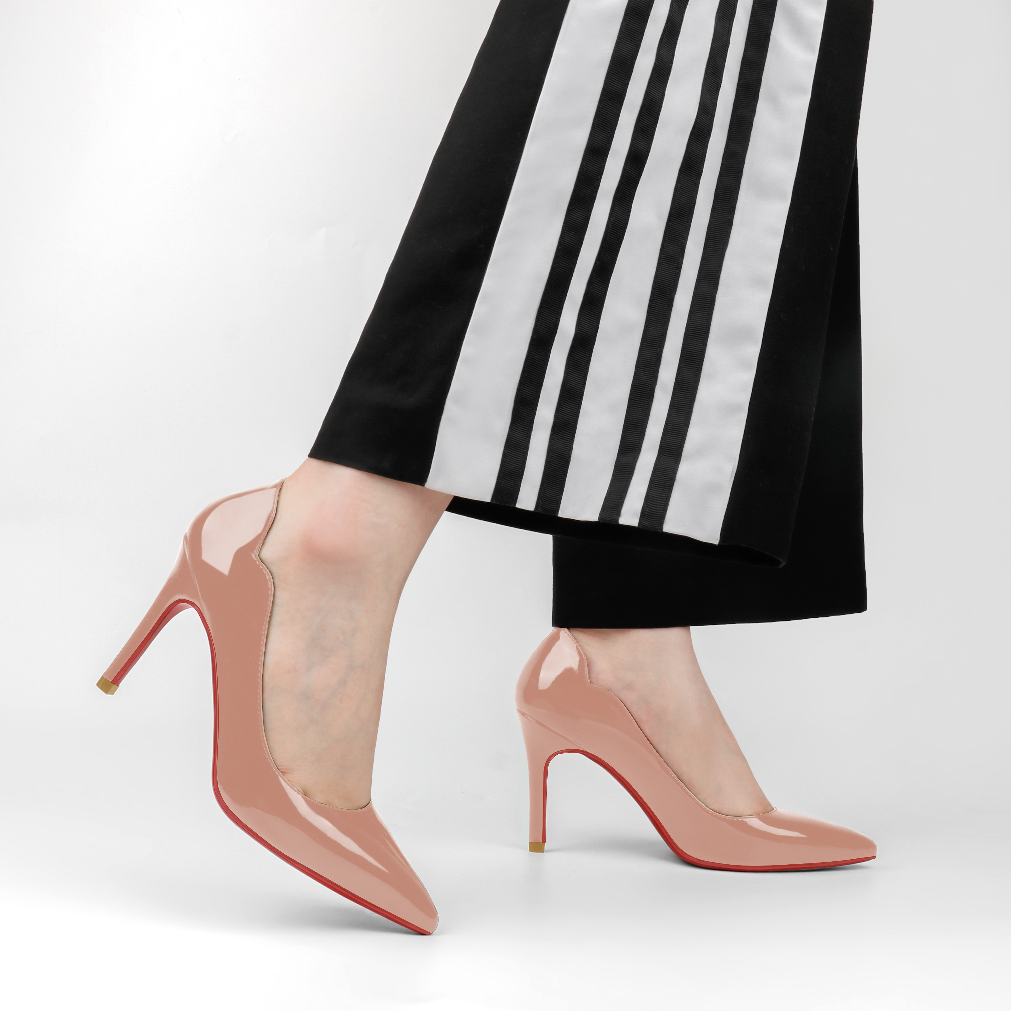 90mm Women's Pointed Toe Kitten Heels Hot Chick Red Bottom Stiletto Pumps for Wedding-MERUMOTE