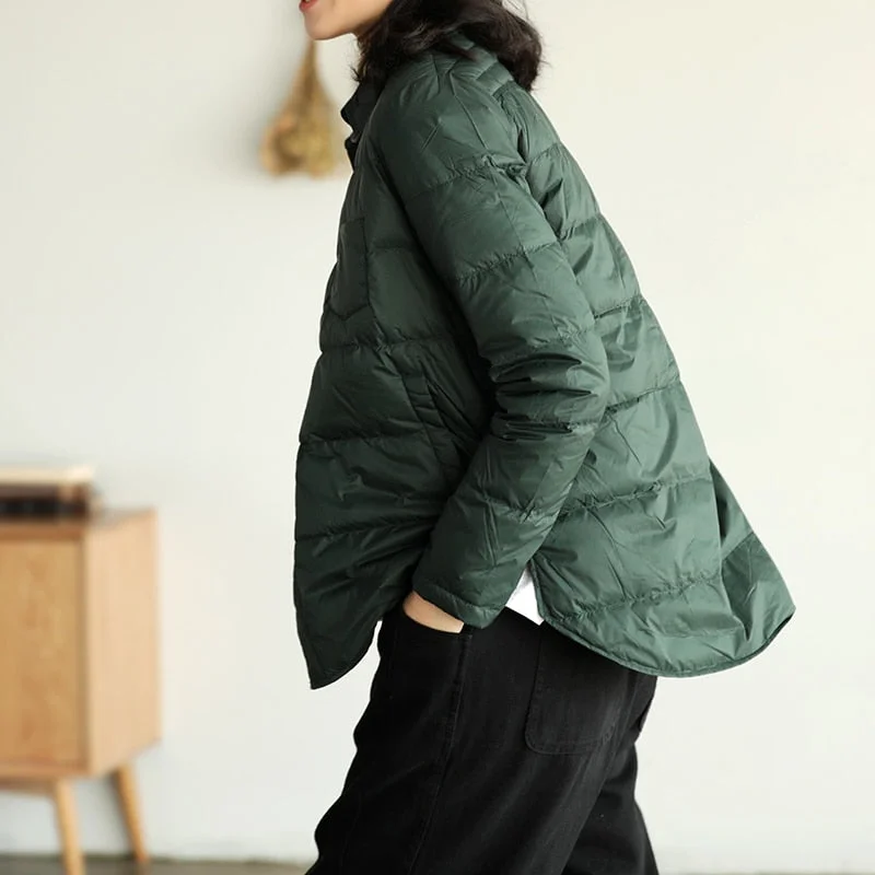 FTLZZ New Autumn Winter Women Turn Down Collar Down Coat Ultra Light 90% White Duck Down Jacket Single Breasted Windproof Parkas