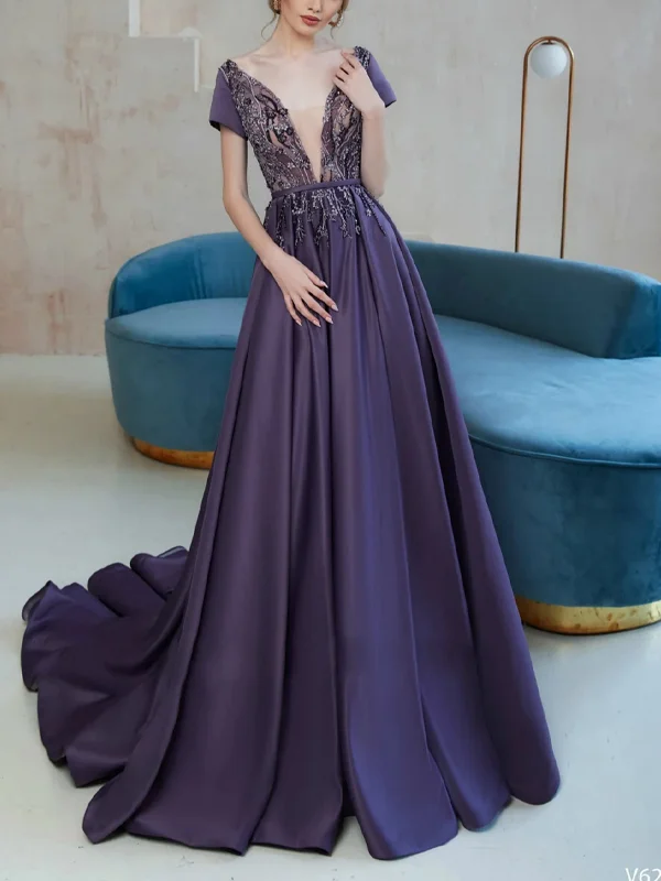  Lace Sequin Short Sleeve Maxi Dress