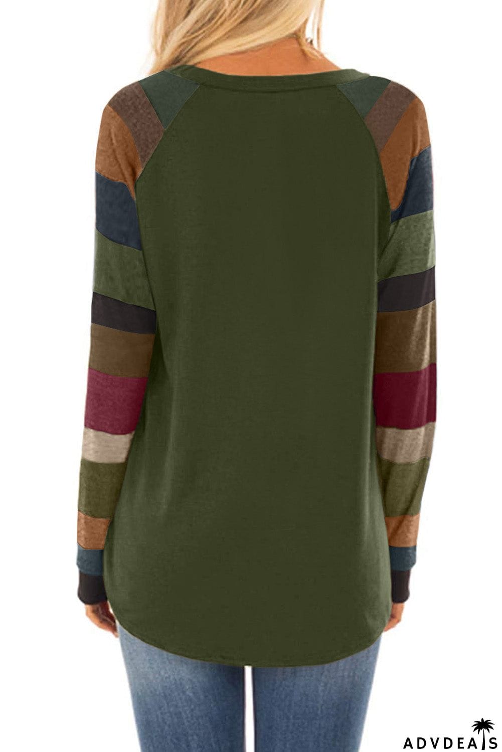 Color Block Striped Pocket Long Sleeve Top