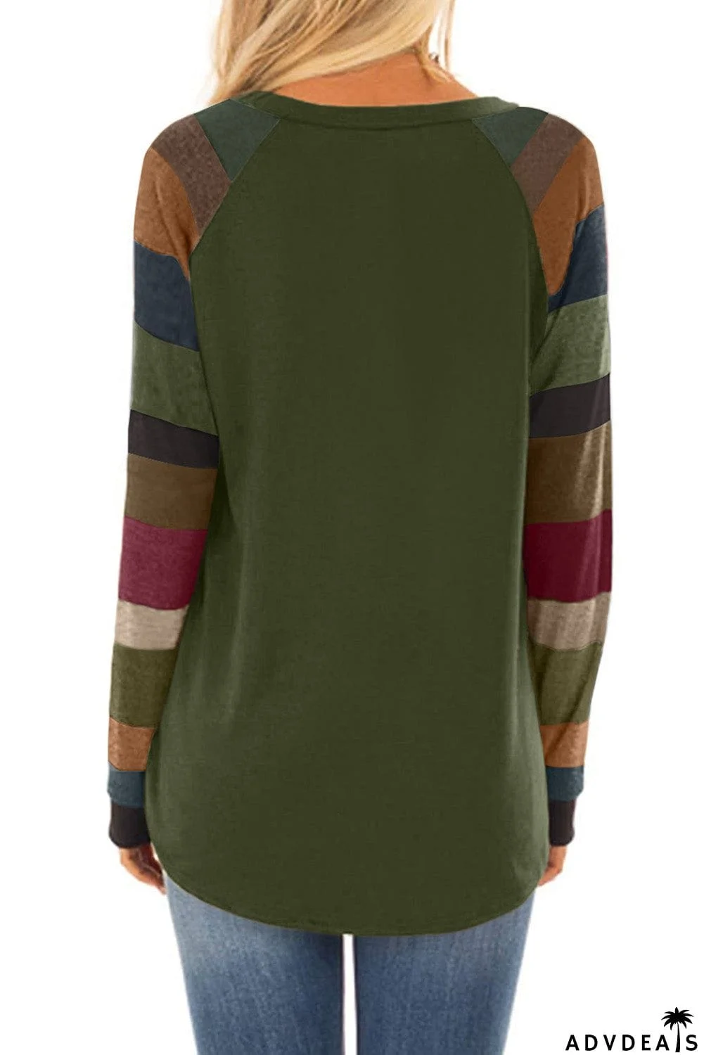 Color Block Striped Pocket Long Sleeve Top