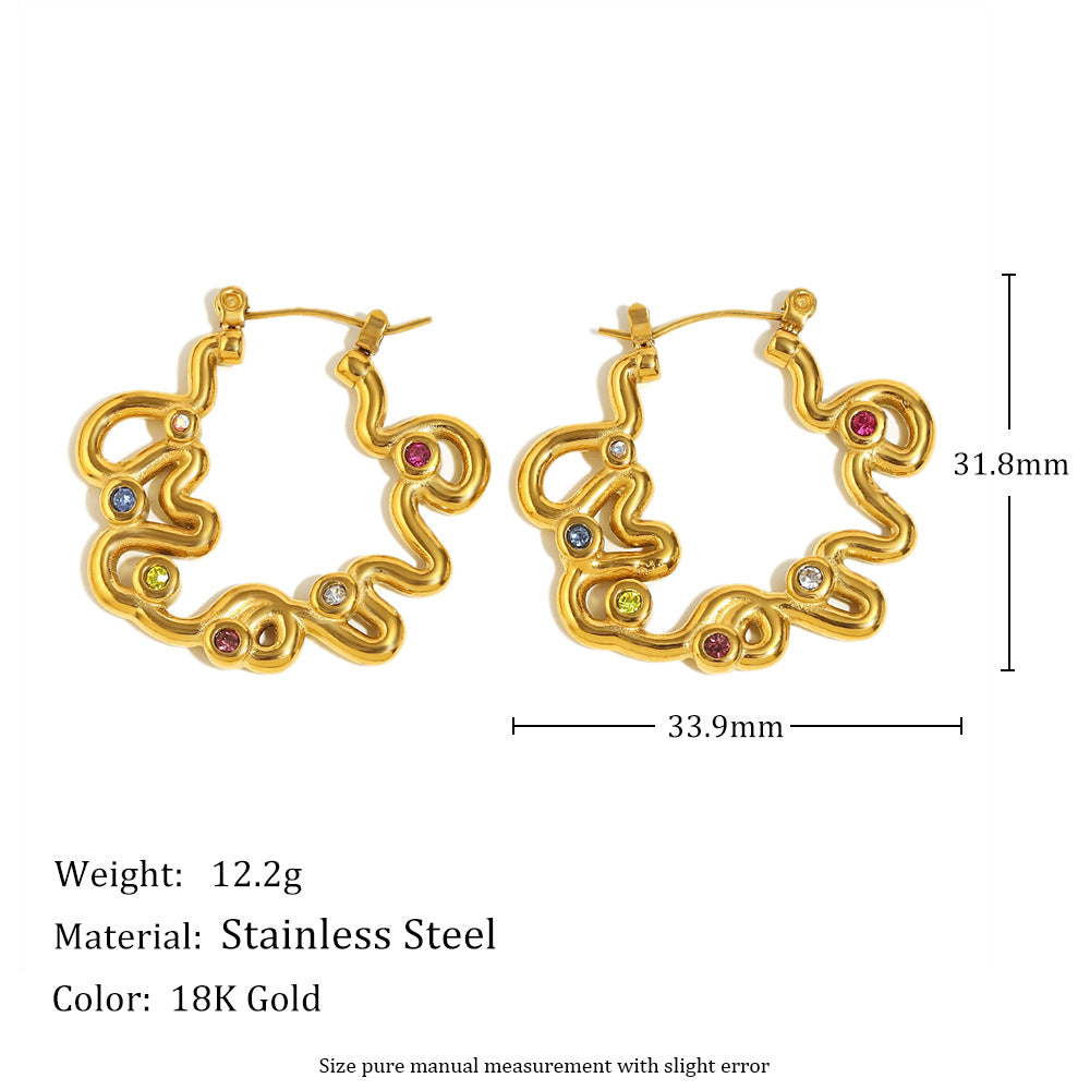 Hot Selling Personalized Design Cold Style Earrings Stainless Steel Plated 18K Gold Diamond Twisted Earrings For Women