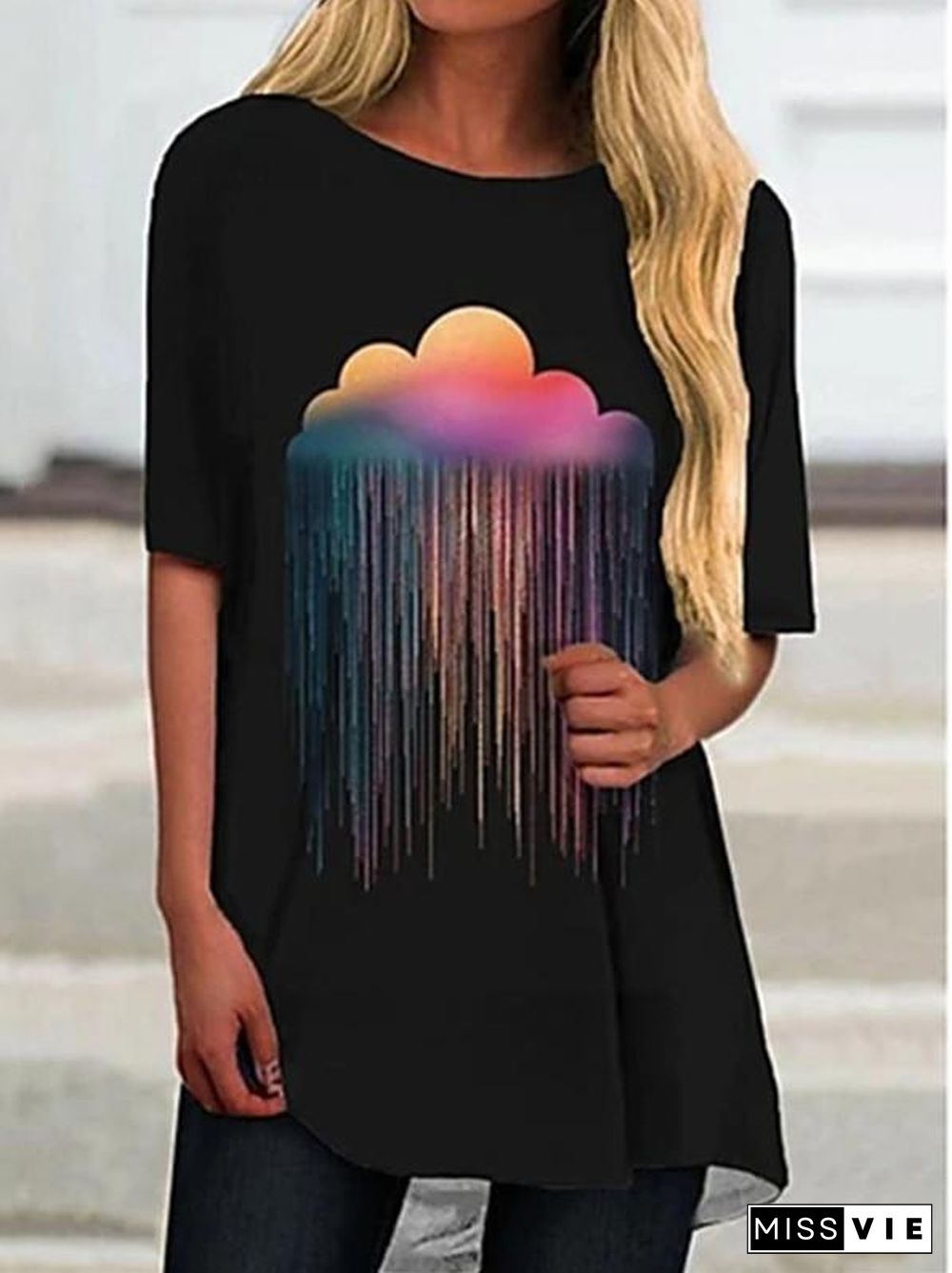 Women Short Sleeve Scoop Neck Animal Print Top