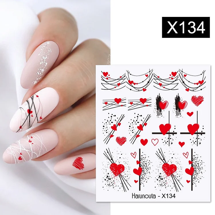 Harunouta Heart Love Design Valentine Nail Water Decals Color Wave Geometric Lines Charms Sliders Decoration Tips For Nail Art