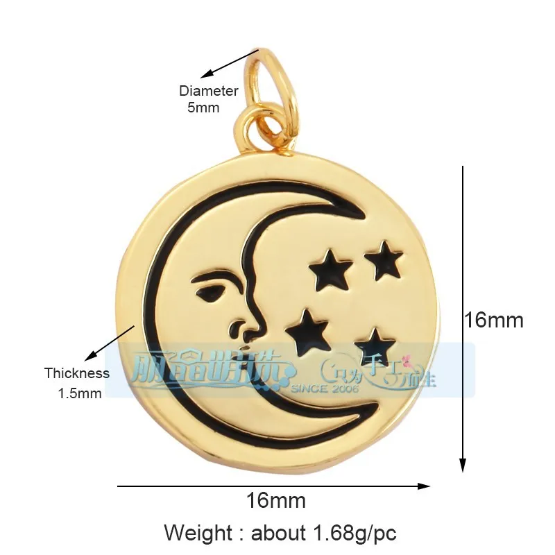 1 Piece 12 * 23mm 15*15mm 5*12mm Hole 5~5.9mm Half 925 Silver Zircon Sun Moon Pendant Jewelry Accessories