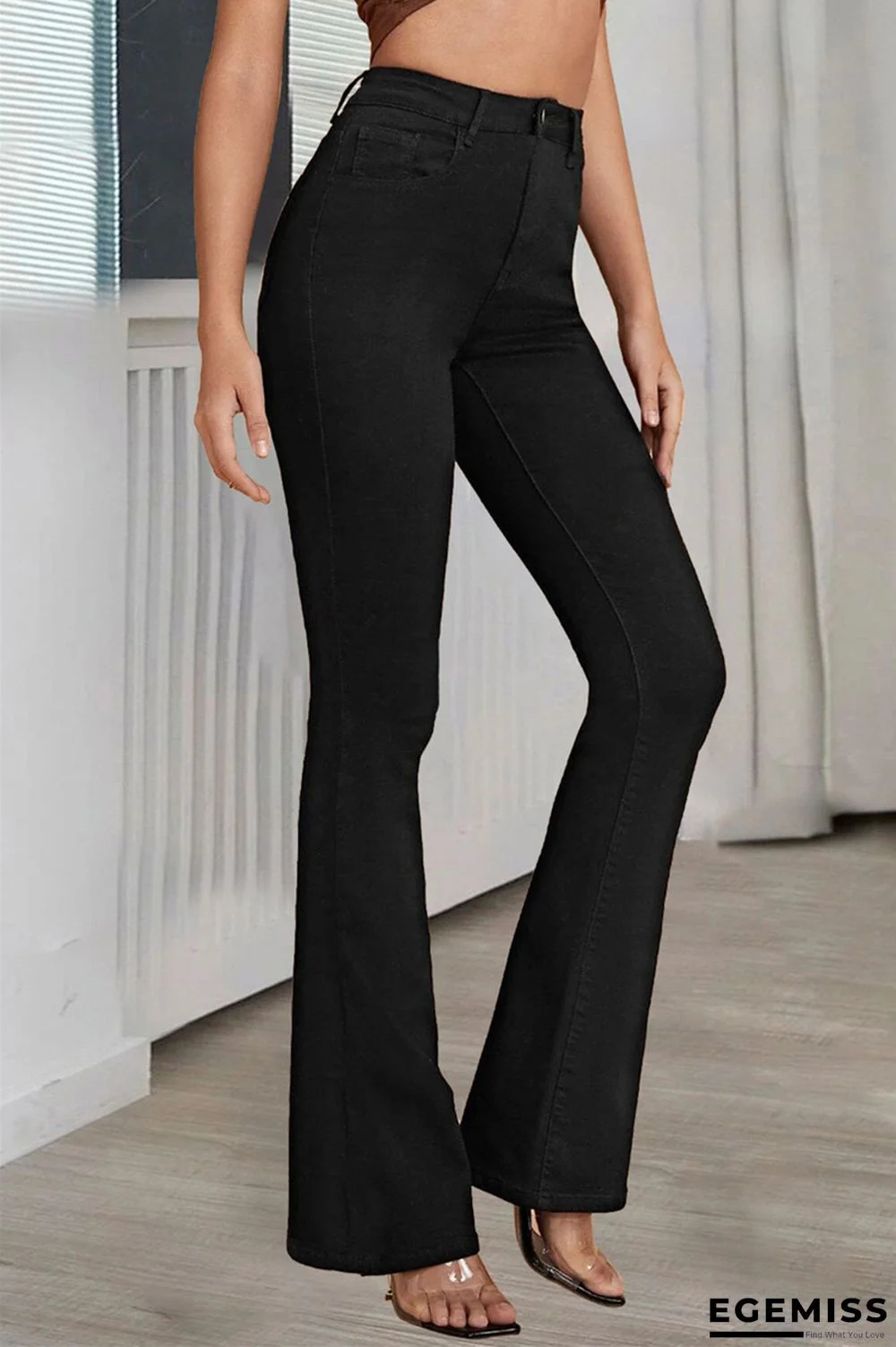 Black Casual Solid Basic Mid Waist Regular Denim Jeans | EGEMISS