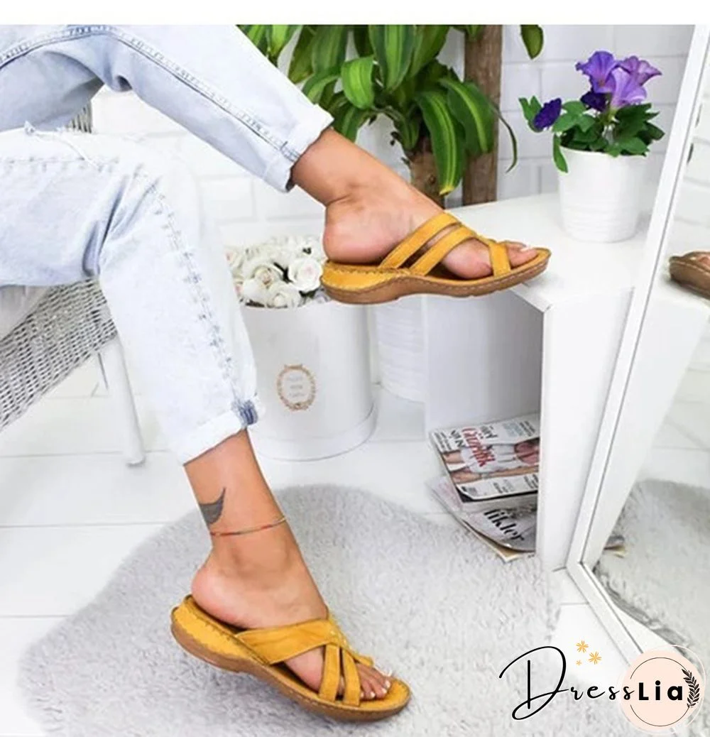 Summer Sandals Women Comfy Slippers Roman Leather Wedge Sandals Low Heels Beach Shoes Casual Flip Flops Sandalia Feminina