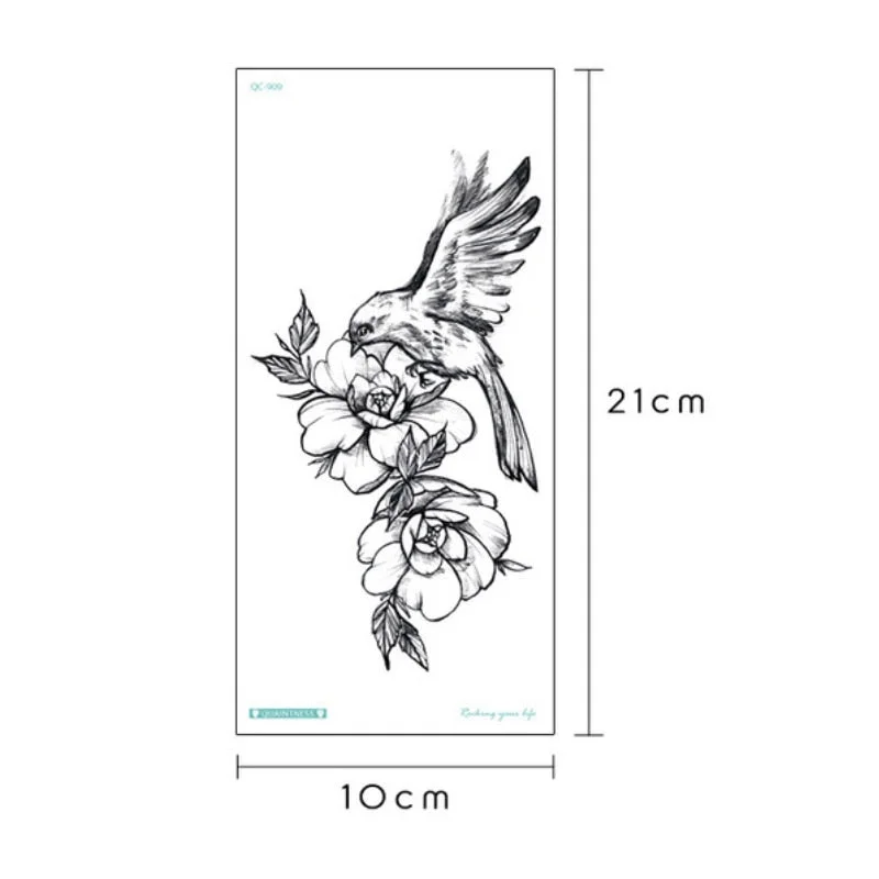 Waterproof Temporary Tattoo Sticker Rose Flowers Leave Flash Tattoos Body Art Arm Fake Sleeve Tatoo Black Women Girls Wrist
