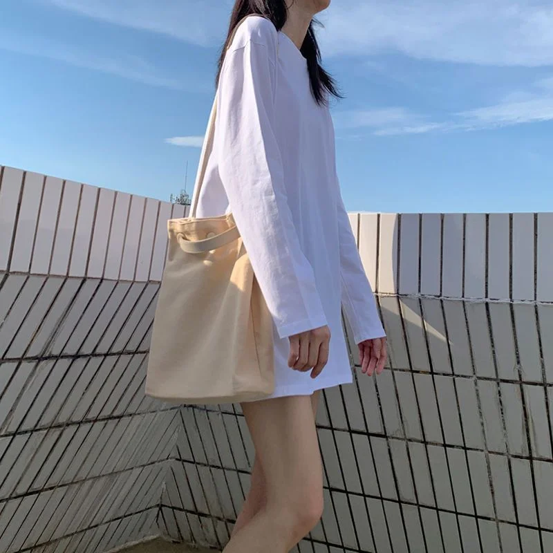 Toloer Toloer Long White Solid Color Outside Wear Long Sleeve Bottom T-Shirt Hoodie Lining Fold Wear Autumn Woman Loose-Outfit Ideas