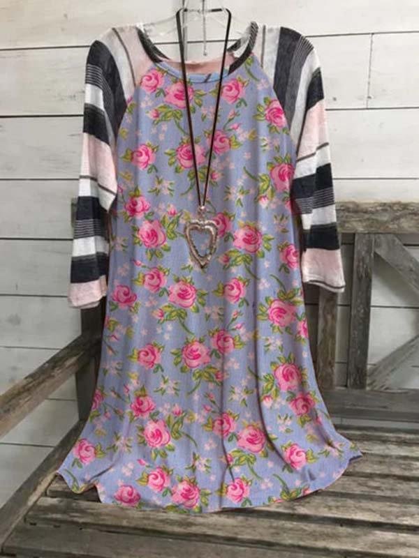 FLORAL-PRINT COTTON-BLEND CREW NECK LONG SLEEVE SHIRTS & TOPS