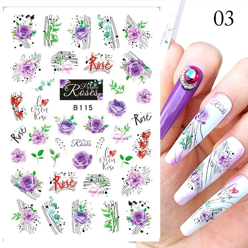 1 Pc Geometric Rose Flower 3D Nail Stickers Butterflies Heart Love Nail Decals Slider DIY Nail Art Decotaion Nail-Nail Inspo